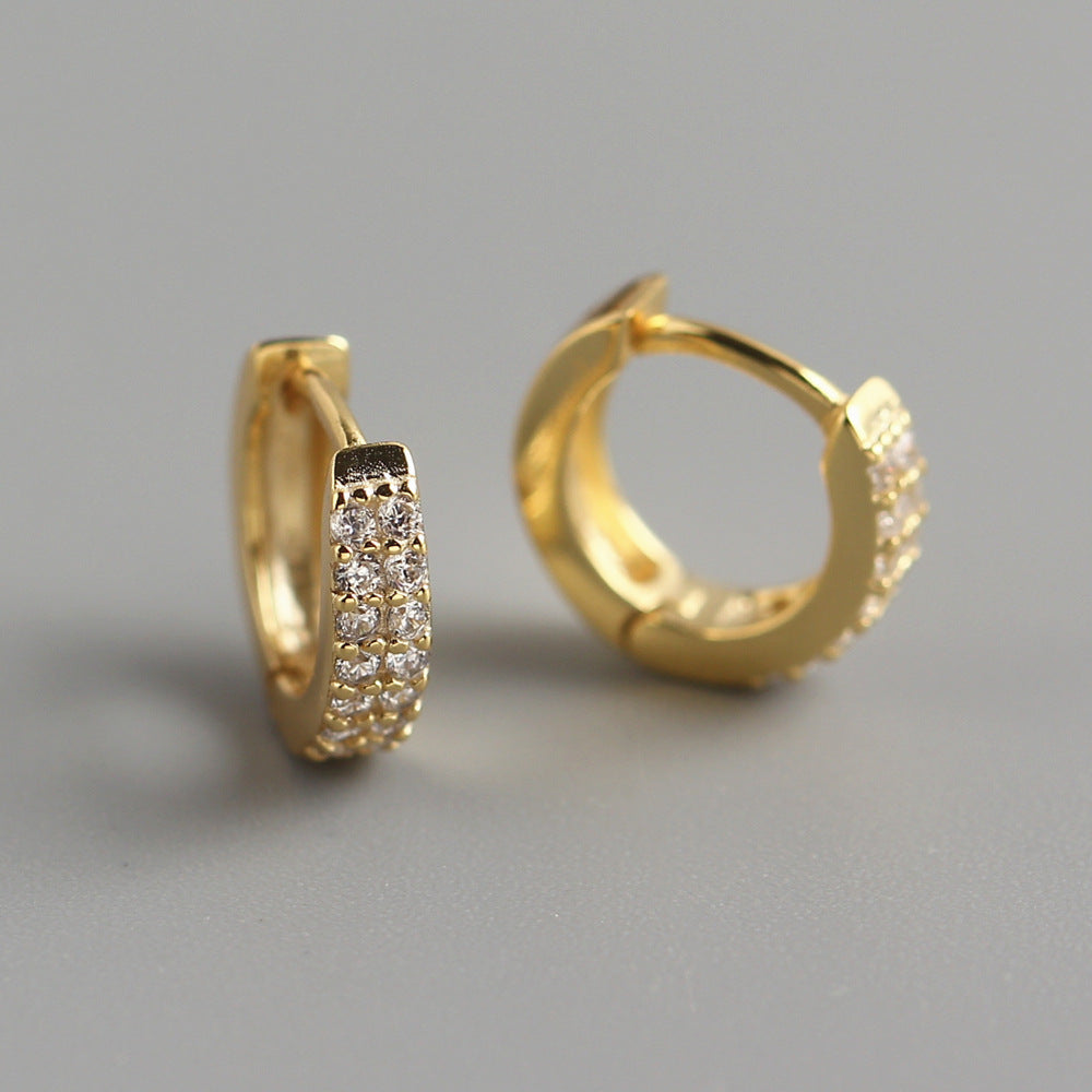 Minimalist 925 Sterling Silver Geometric Round Hoop Earrings with Cubic Zirconia and Crystal Inlay for Women