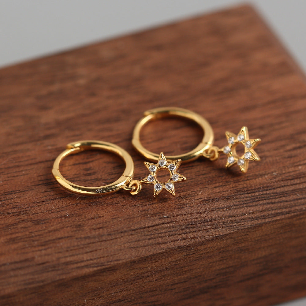 Minimalist Sweet 925 Sterling Silver Star Rhinestone Inlay Earrings