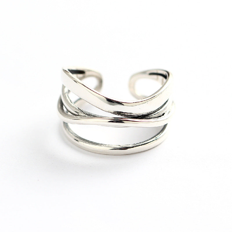 Anello da donna in argento sterling 925 lucido geometrico vintage