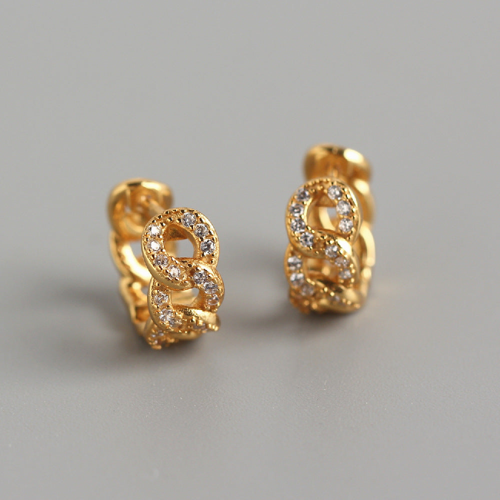 Minimalist 925 Sterling Silver Geometric Plated Rhinestone Hoop Earrings for Women