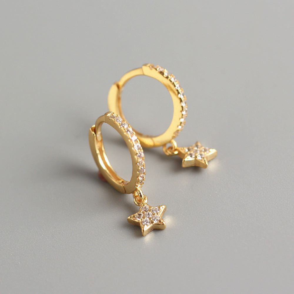 Sweet 925 Sterling Silver Star Diamond Hoop Earrings