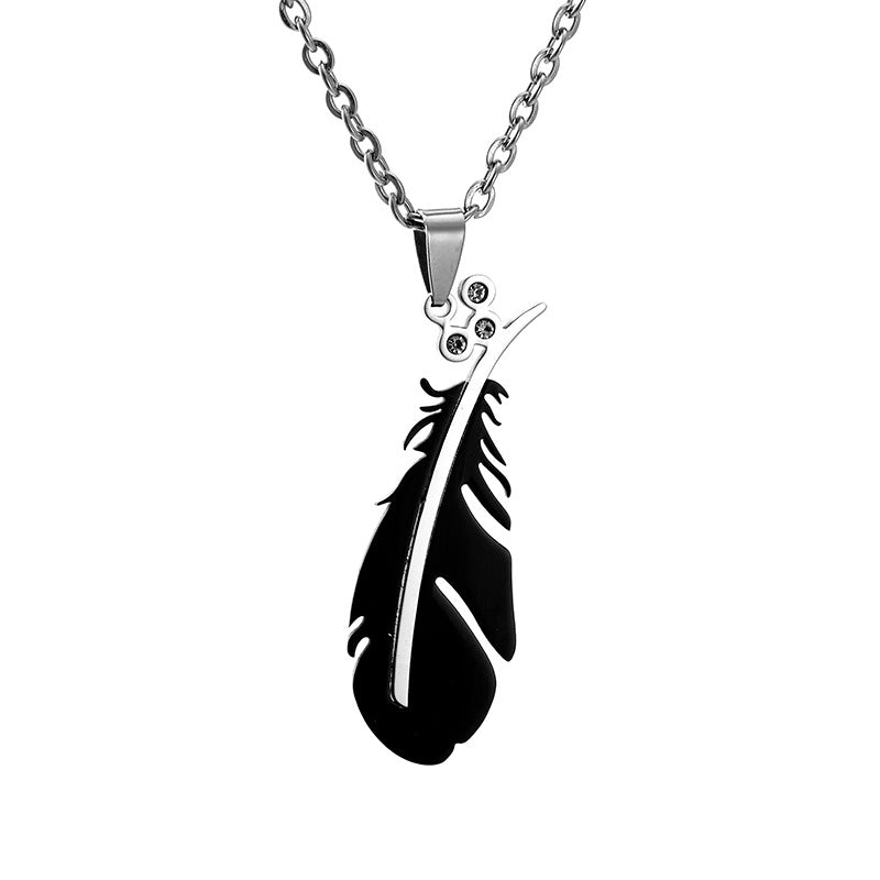 Collar con colgante de pluma de acero inoxidable de moda con cadena en O, joyería unisex de acero de titanio para fiestas y regalos