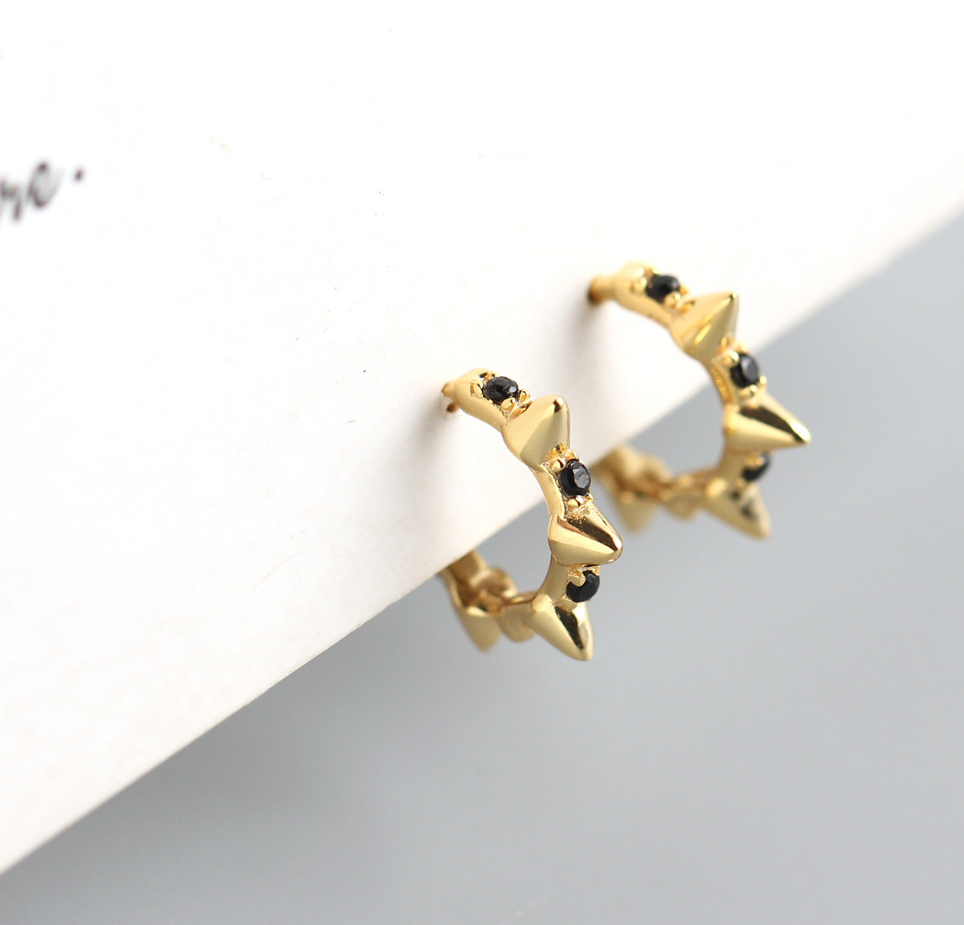 Punk 925 Sterling Silver Round Geometric Rhinestone Inlay Hoop Earrings for Women