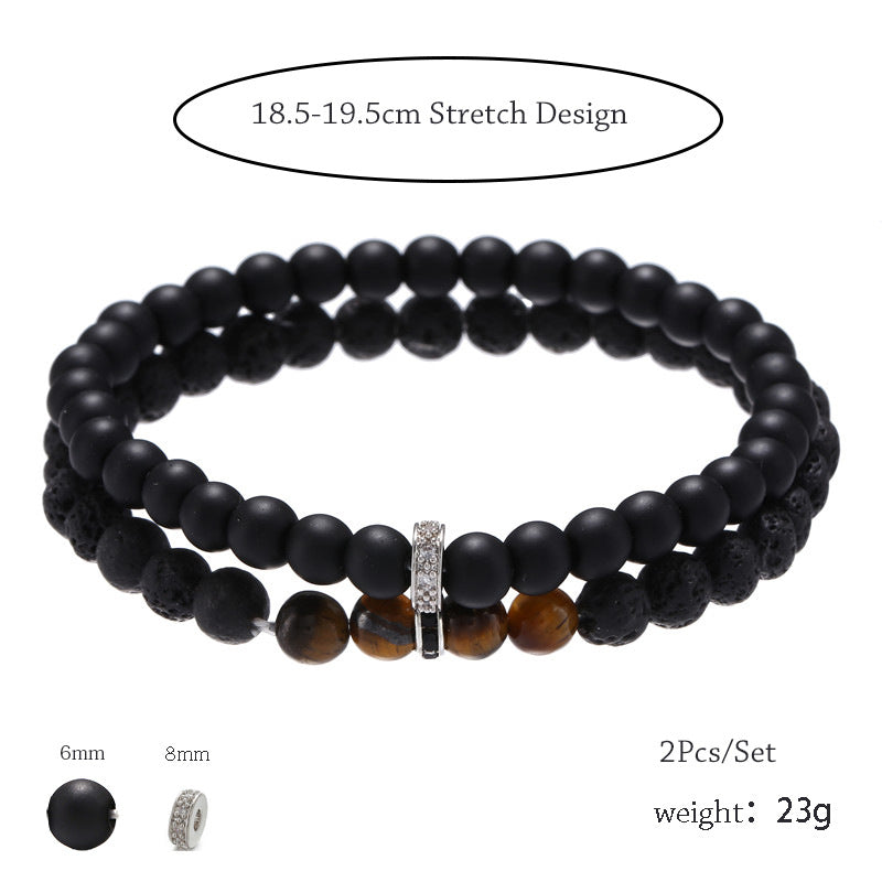 Matte Round Tiger Eye and Crystal Beaded Stretch Bracelet Unisex
