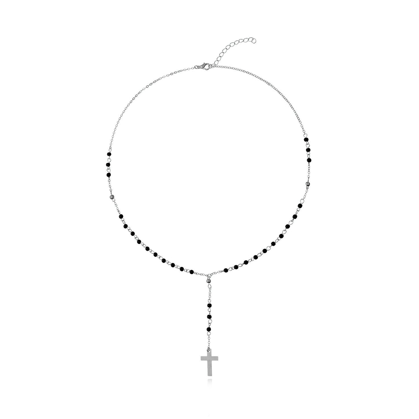 Long Tassel Turquoise Beaded Cross Necklace Geometric Pendant Jewelry for Women