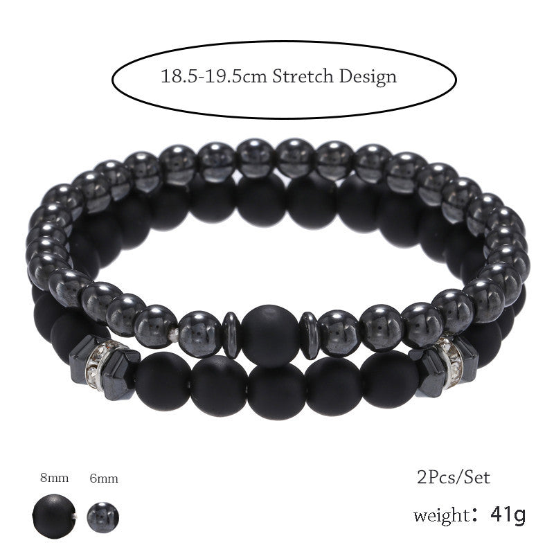 Matte Black 8mm Round Brass and Hematite Rhinestone Spacer Bead Stretch Bracelet