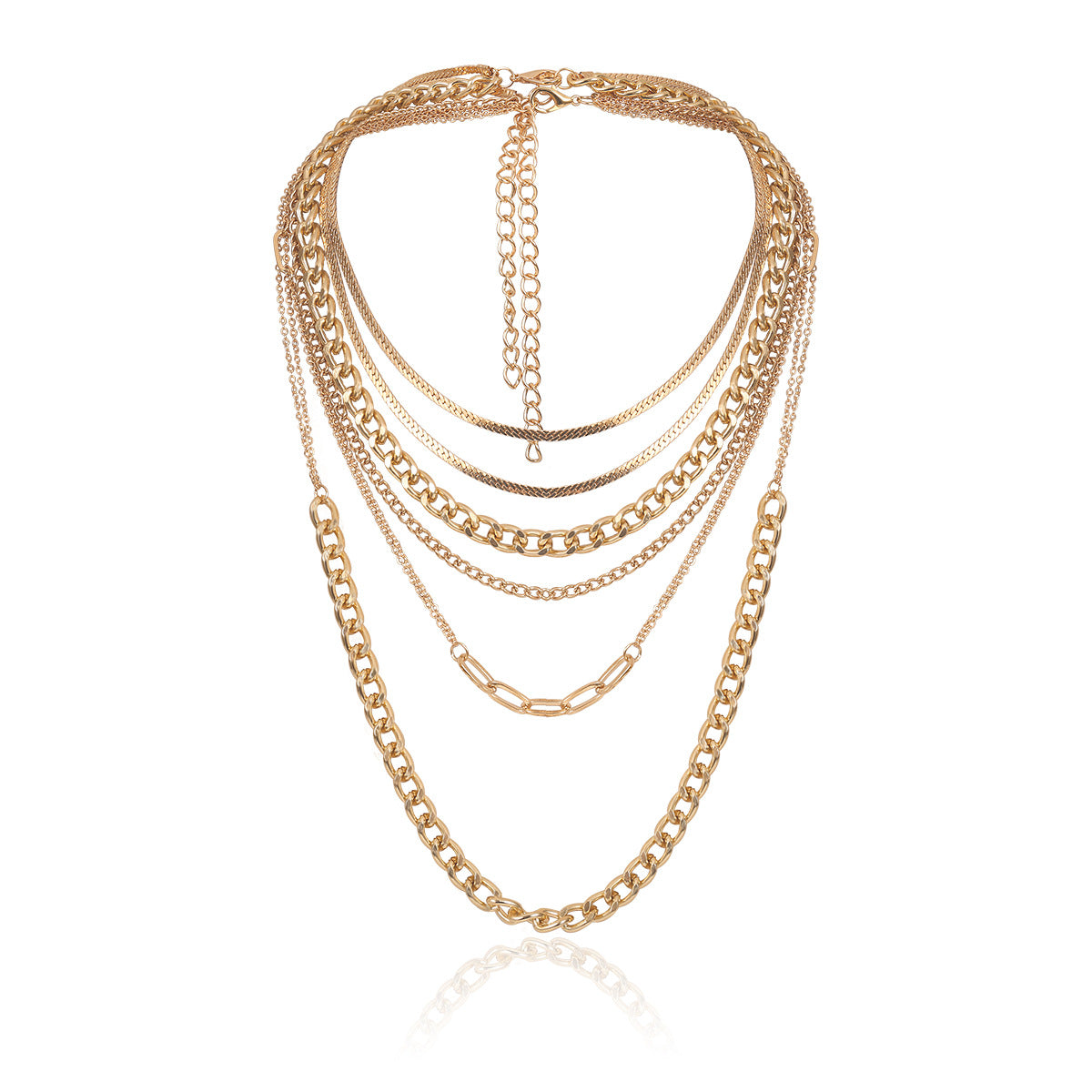 Punk Hip-hop Minimalist Geometric Cross Plated Iron Necklace Curb Chain Set for Women