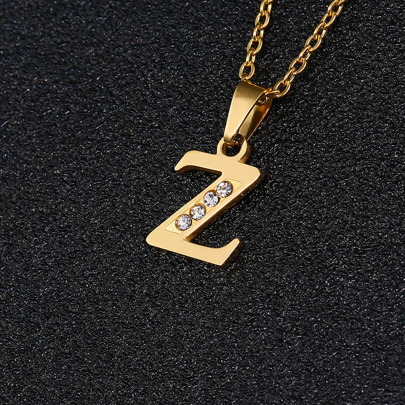Collana con ciondolo a lettera minimalista da donna, catena a O in acciaio al titanio con intarsi in strass, regalo casual alla moda per fidanzata o migliore amica