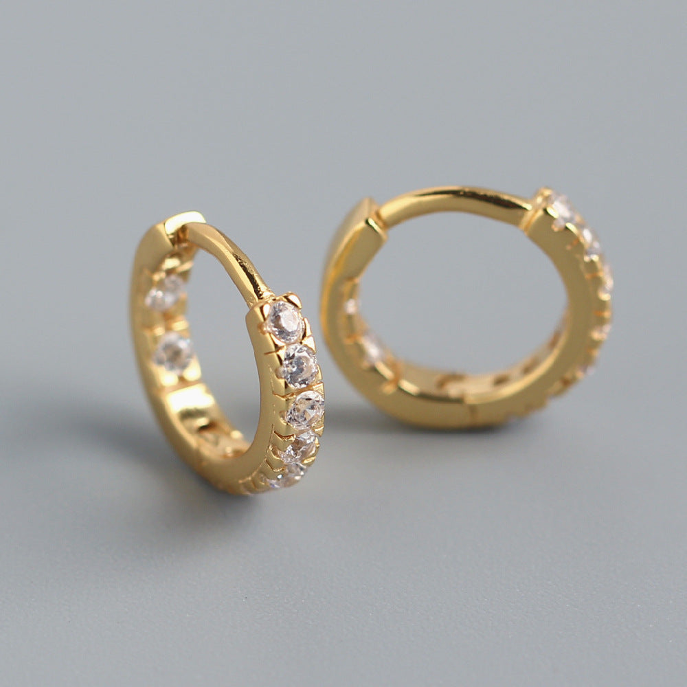 Orecchini rotondi minimalisti in argento sterling S925 con strass per donna - YHE0178
