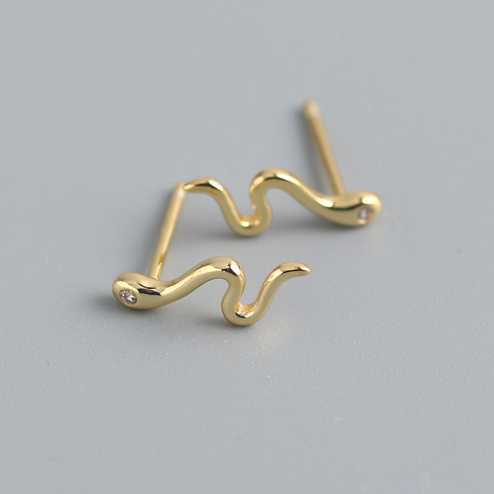 S925 Sterling Silver Snake Inlay Rhinestone Earrings for Women, Unique Animal Design, Trendy Jewelry