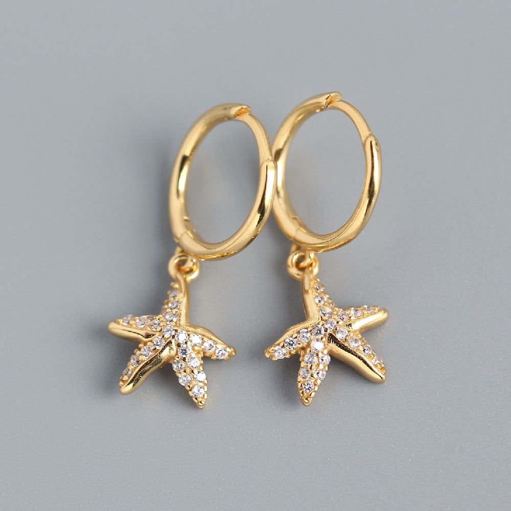 Orecchini Minimalisti di Lusso in Argento Sterling 925 con Stella e Strass Incassati