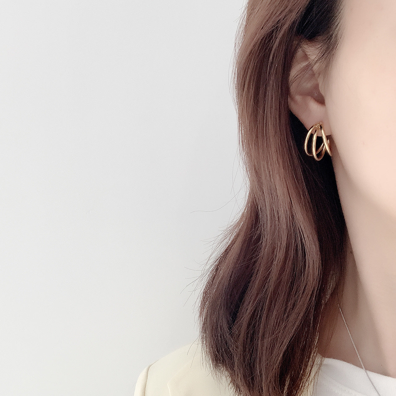Elegant 925 Sterling Silver Geometric Multi-Layer Round Hoop Earrings with Pearl Inlay and Gold Plated Finish