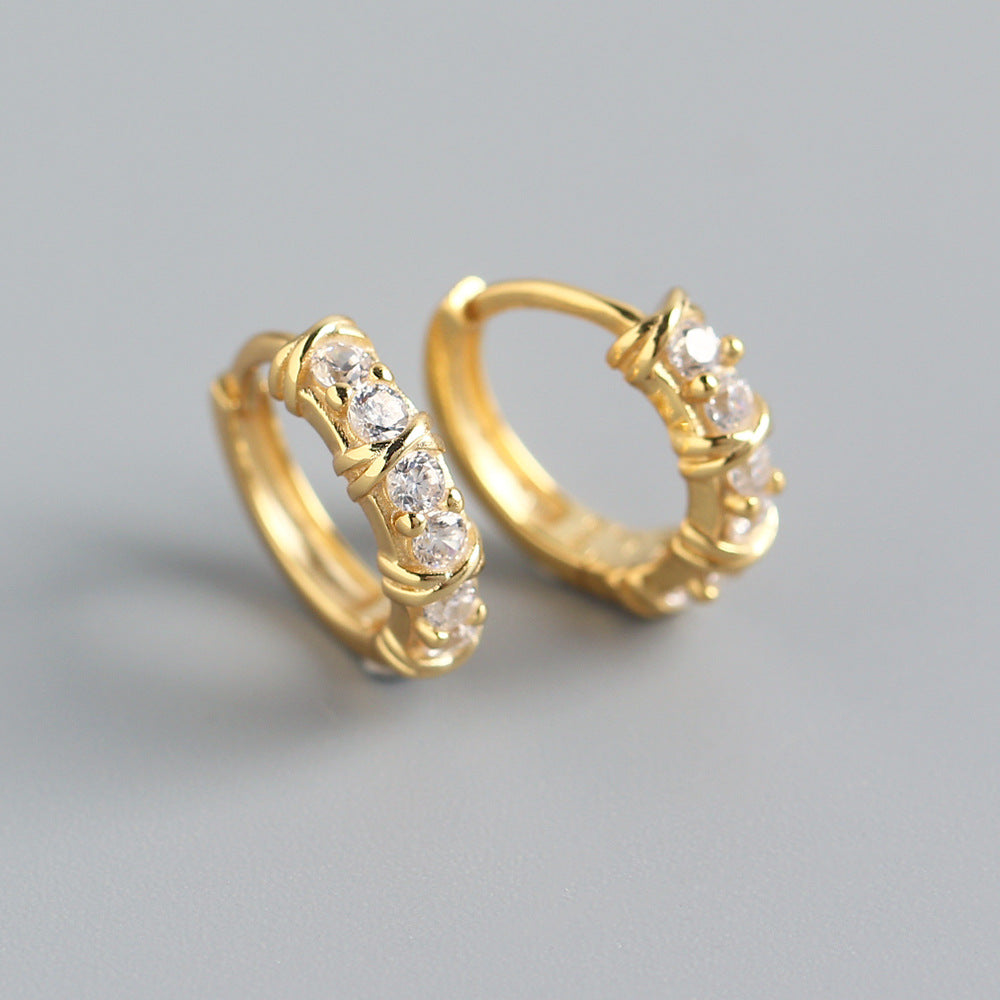 Elegant 925 Sterling Silver Geometric Round Inlaid Rhinestone Knot Stud Earrings for Women