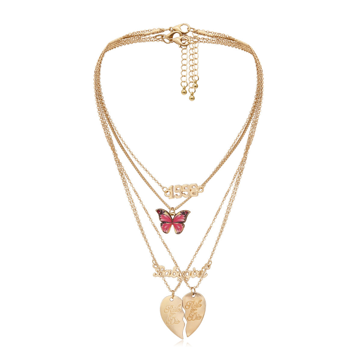 Punk Minimalist Heart Butterfly Letter Alloy Plated Necklace Curb Chain Women