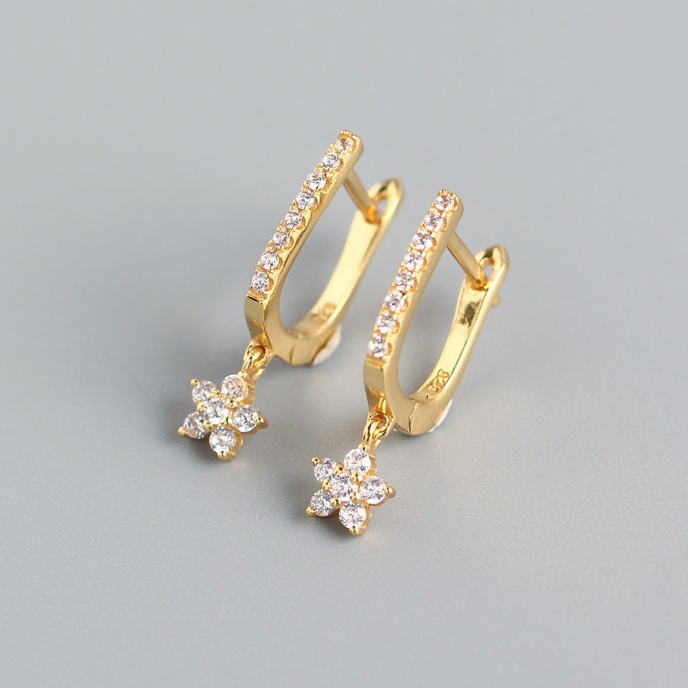Orecchini da donna di lusso minimalisti in argento sterling 925 con intarsio di strass a forma di stella a U