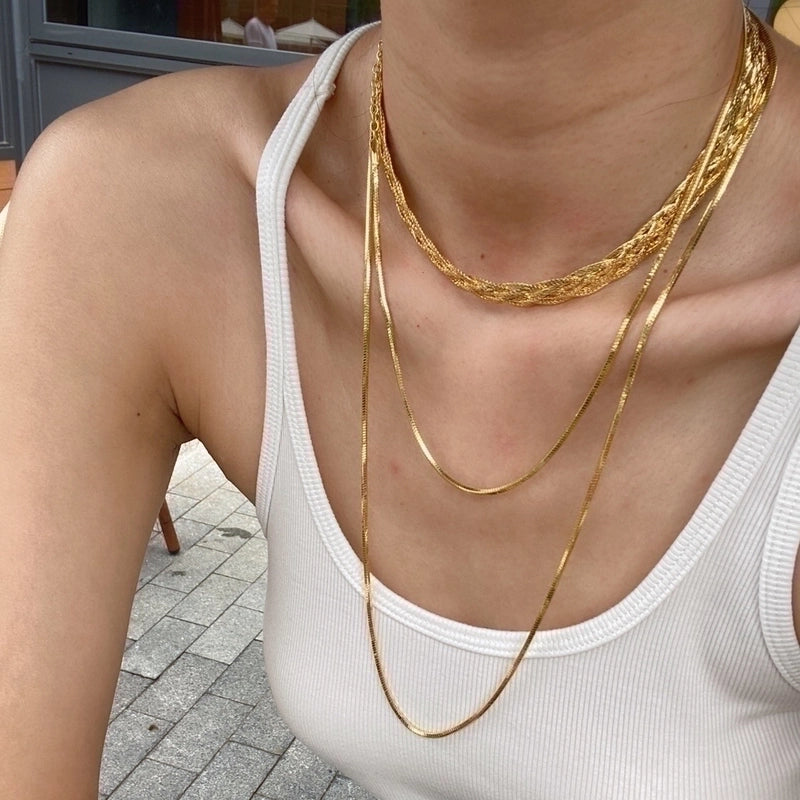 Collana a catena a serpente in acciaio al titanio con forme geometriche, di tendenza, per donna
