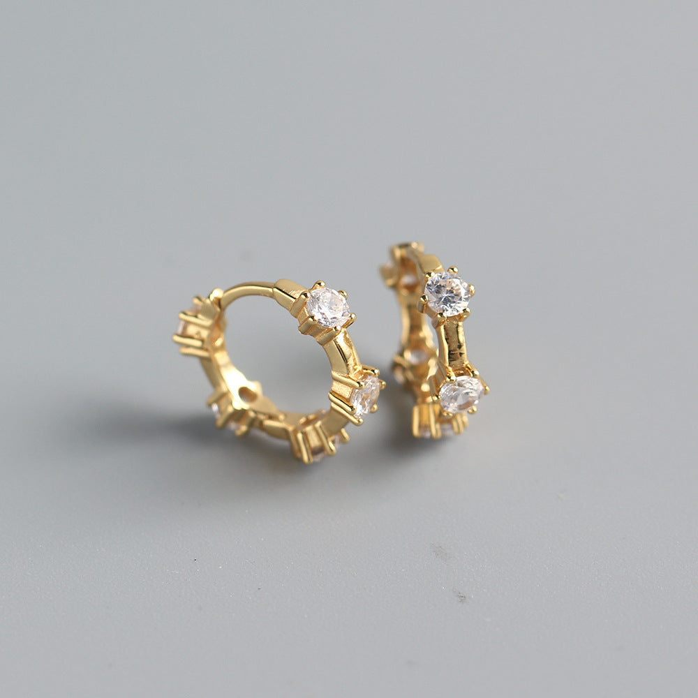 Orecchini a clip in argento sterling 925 con intarsio di strass geometrici da donna, design minimalista di lusso, YHE0214