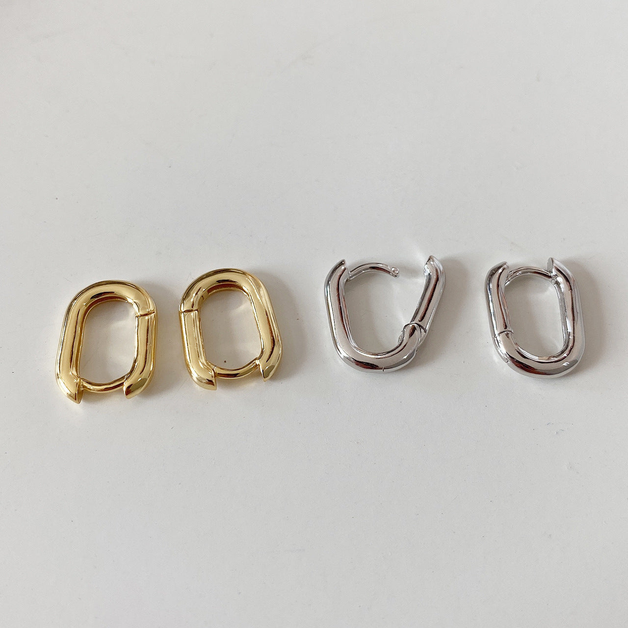 Pendientes de aro redondos ovalados geométricos de plata de ley 925 minimalistas vintage chapados en oro estilo dulce