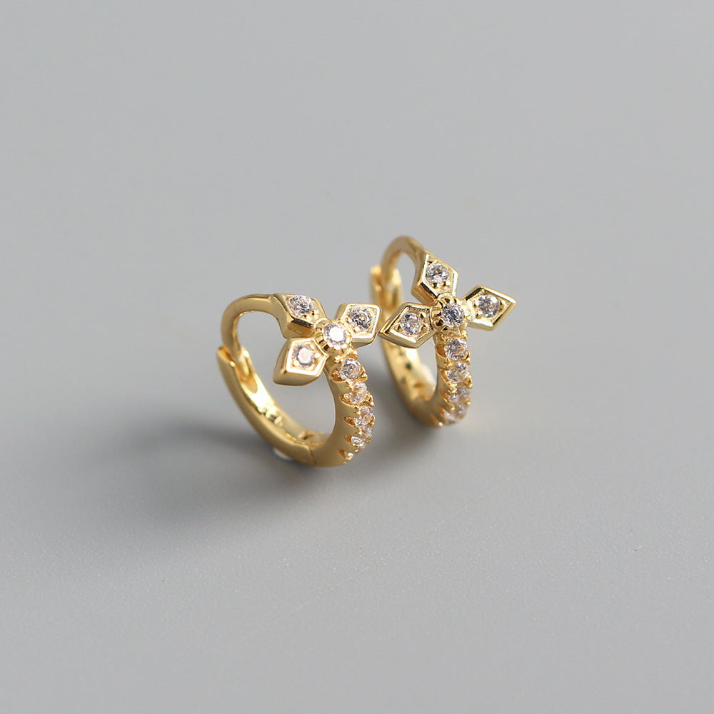 Orecchini da donna con croce in argento sterling 925 e strass intarsiati