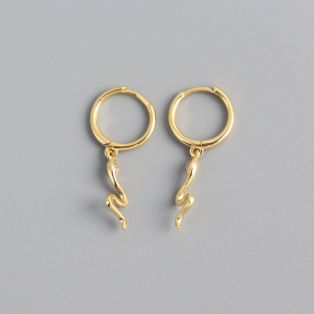 Orecchini a perno a serpente in argento sterling S925, gioielli di moda di lusso minimalista e di tendenza