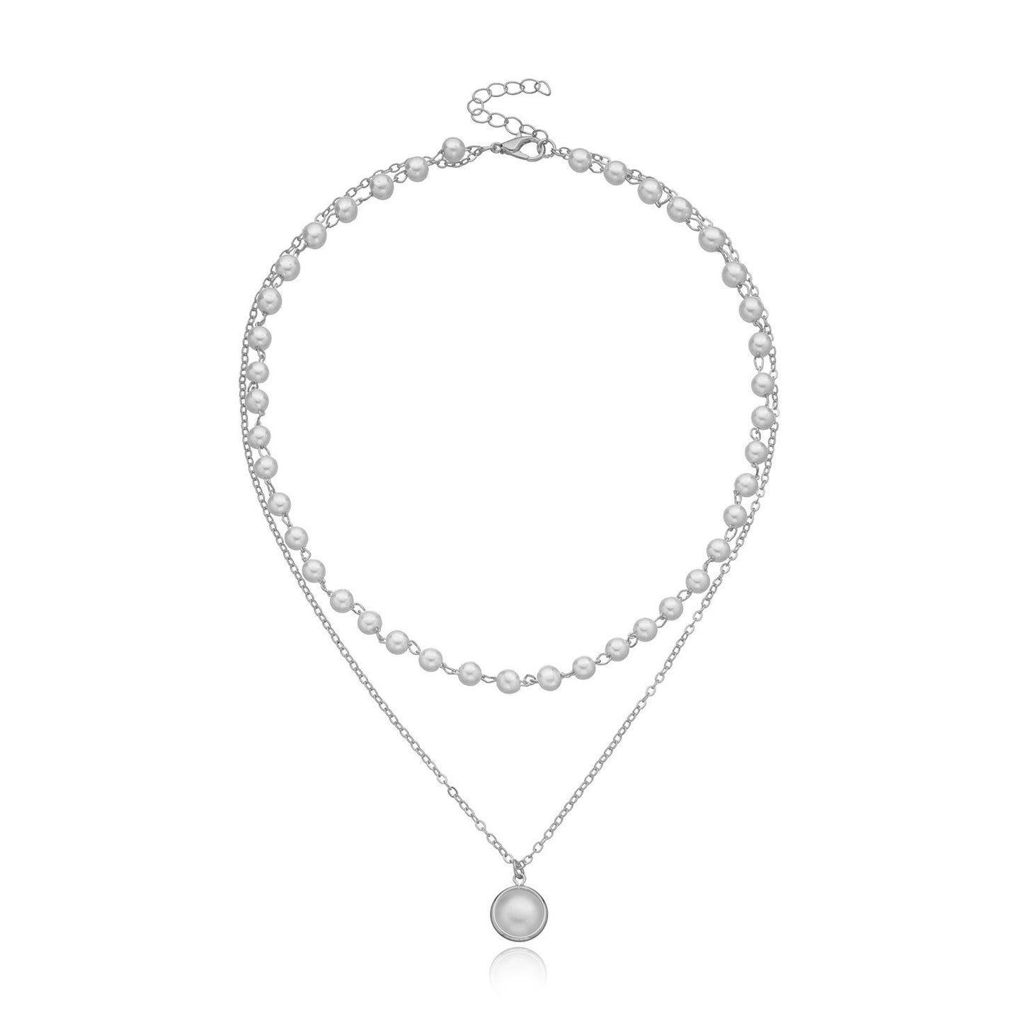Women's Geometric Style Mother of Pearl Pendant Necklace, Multi-Layer Cross Chain, Alloy Plated Jewelry, Fashion Statement Piece