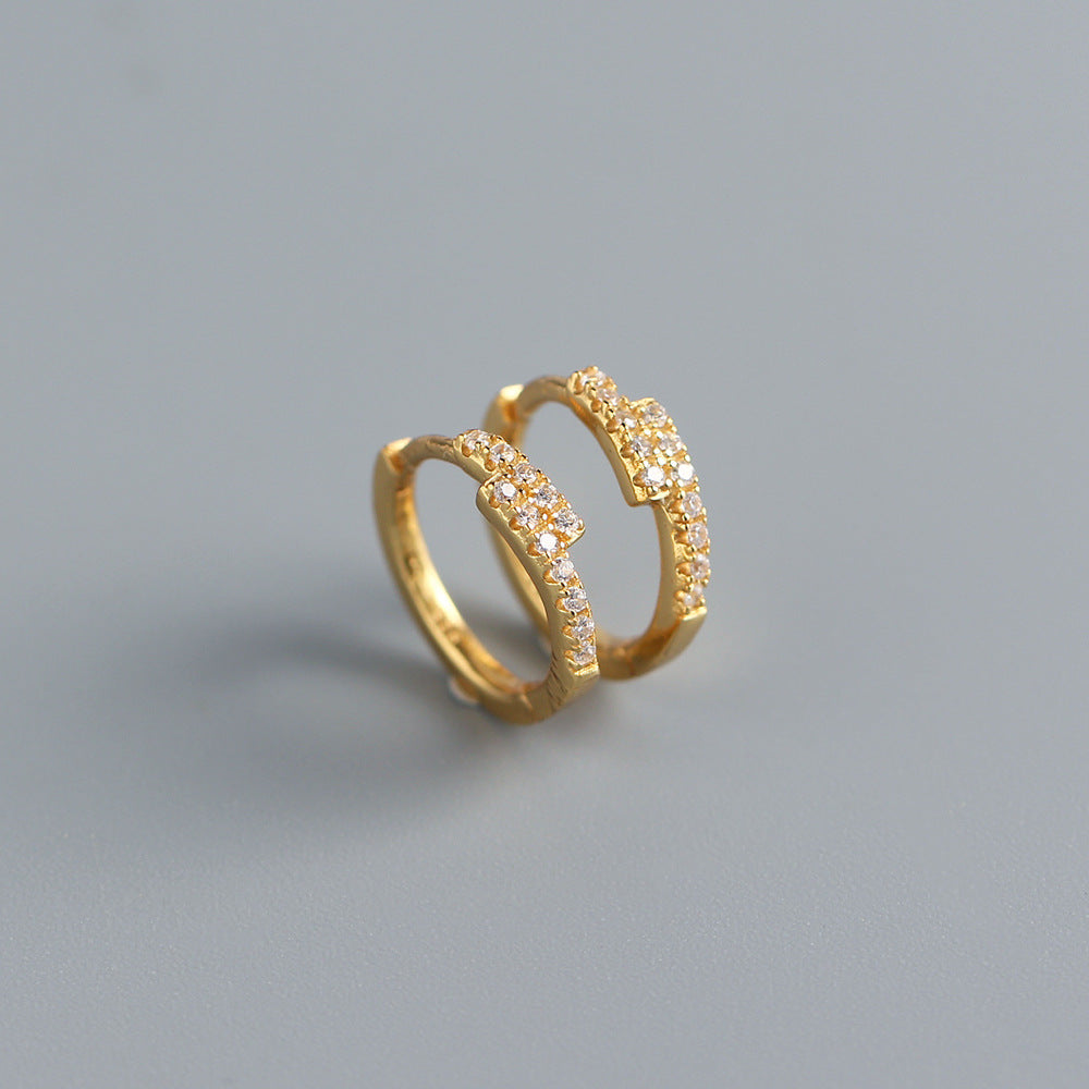Orecchini a Cerchio Minimalisti Eleganti in Argento Sterling 925 con Zirconia Cubica Micro-Intarsiata, Geometria per Donna
