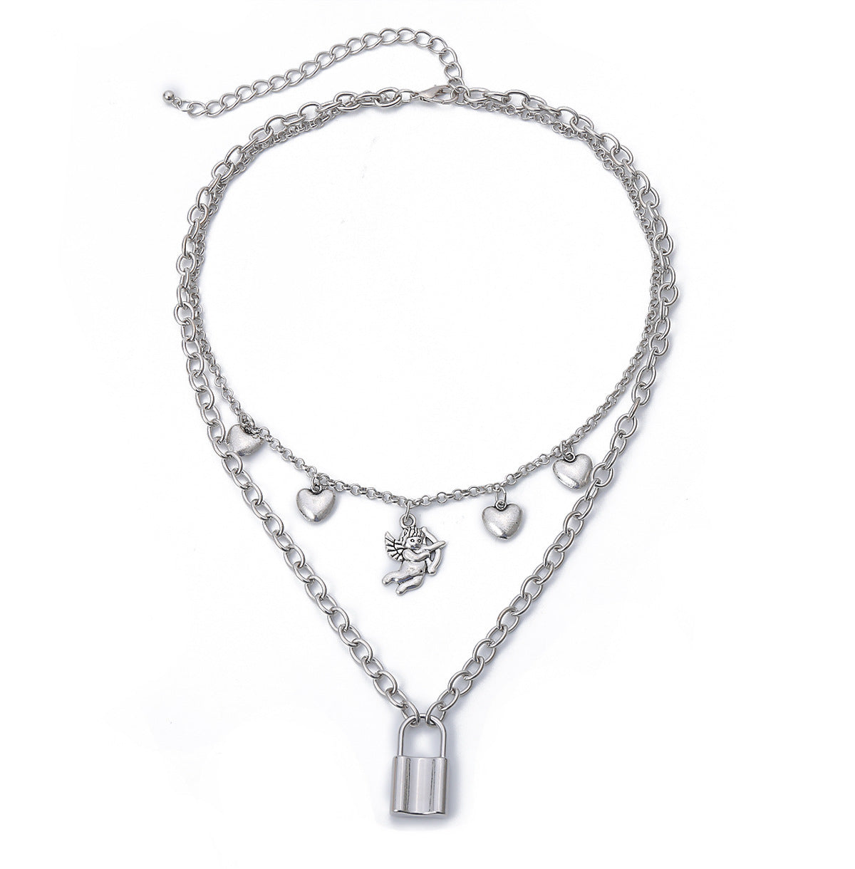 Minimalist Alloy Plated Lock and Heart Pendant Necklace with Curb Chain for Women