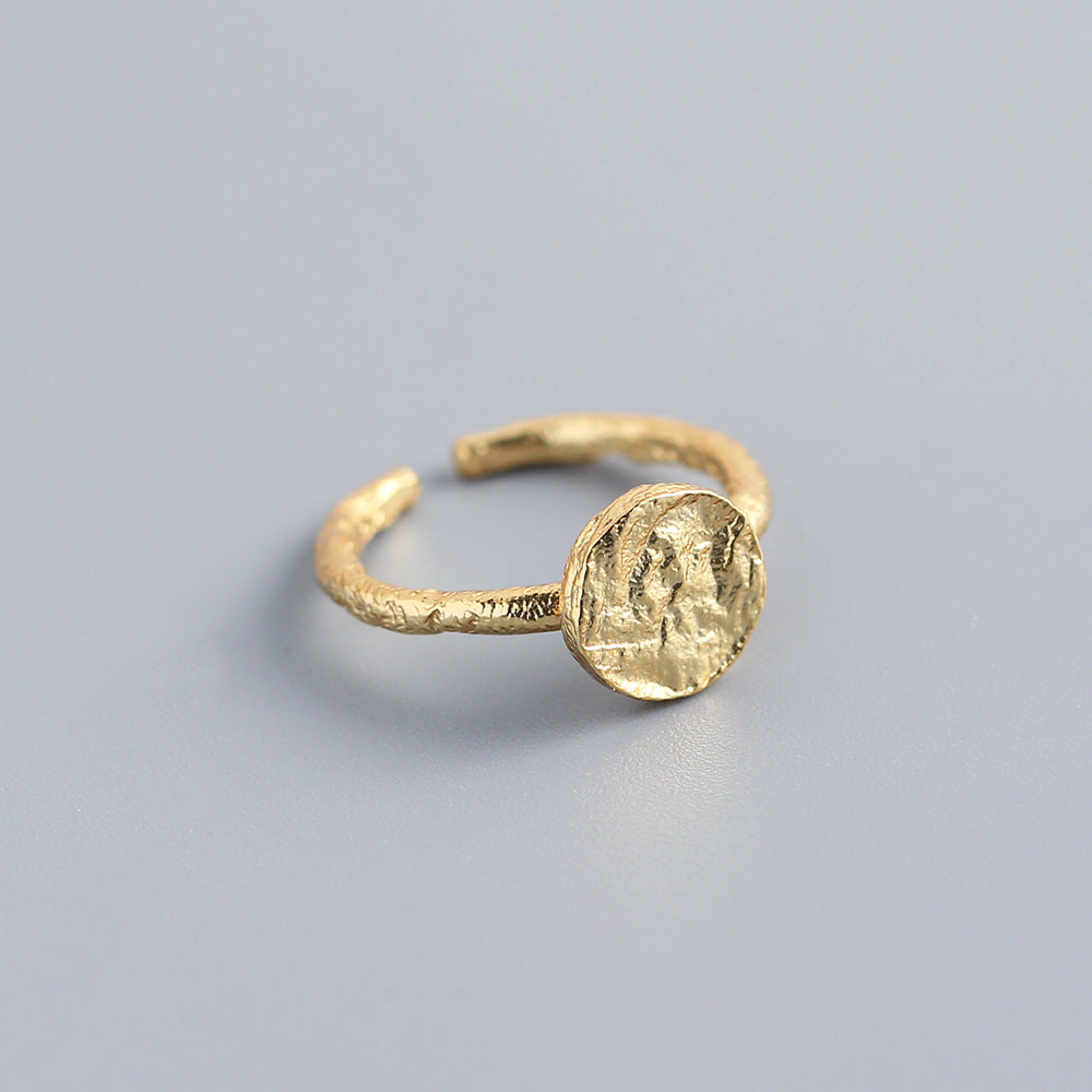 Anello da donna in argento sterling 925 lucido, geometrico, rotondo, con trama irregolare