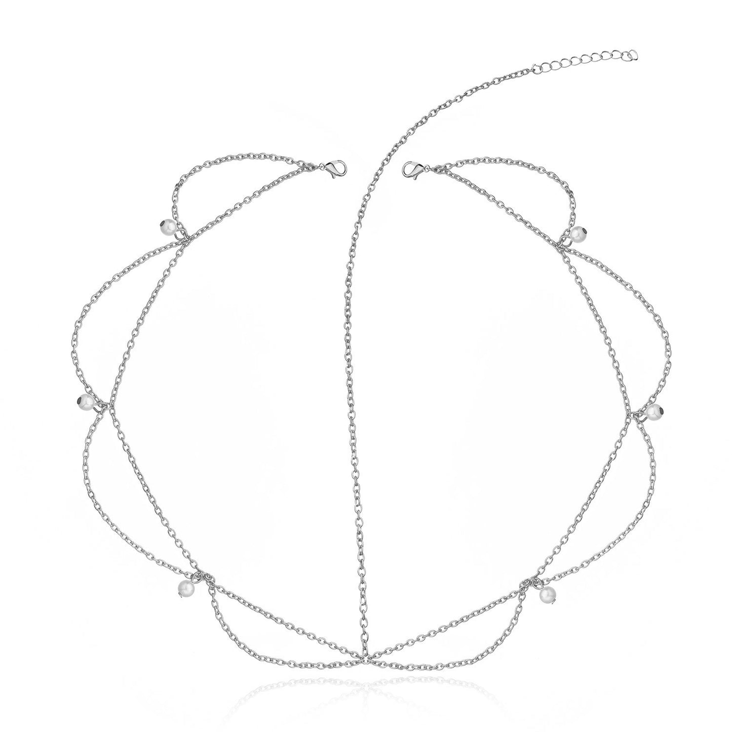 Fascia per capelli con frangia a onda bohémien con perle, accessorio per capelli in lega da donna, motivo scozzese, stile geometrico
