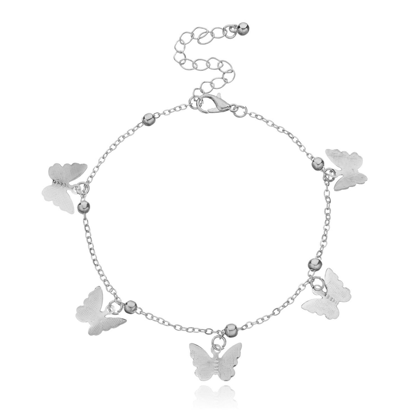 Tobillera con colgante de mariposa para mujer, cadena de aleación minimalista hecha a mano con cuentas, joyas para pies de playa, estilo europeo