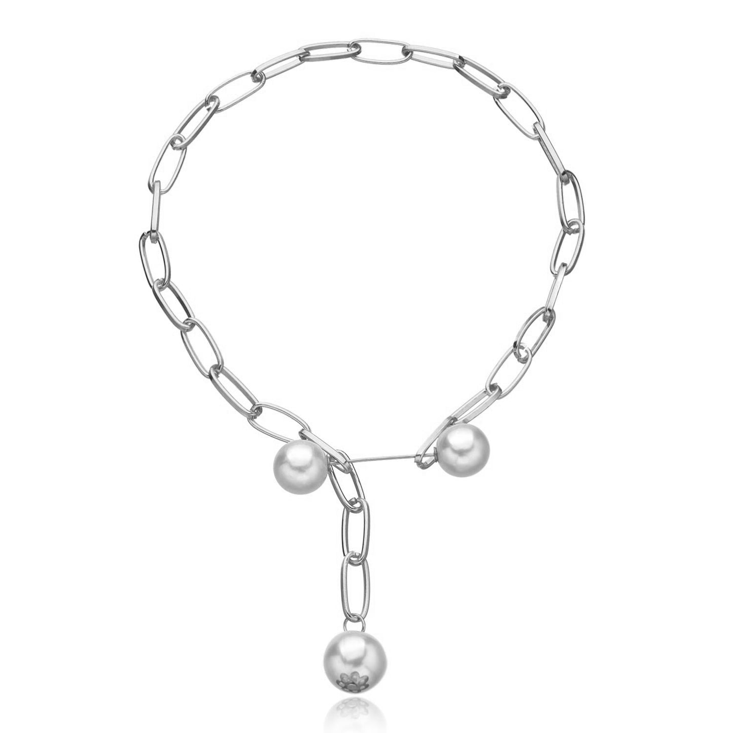Punk Geometric Lock-Shaped Pendant Necklace with Mother of Pearl Inlay on Thick Chain for Women