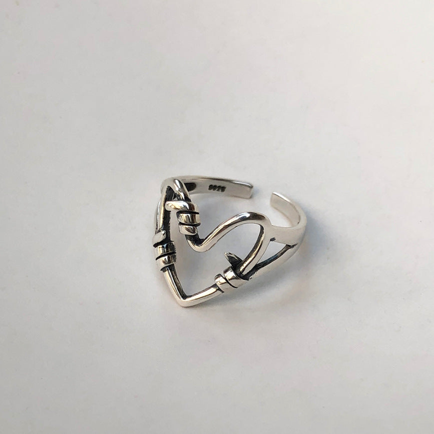Vintage Minimalist 925 Sterling Silver Heart Knot Open Ring for Women