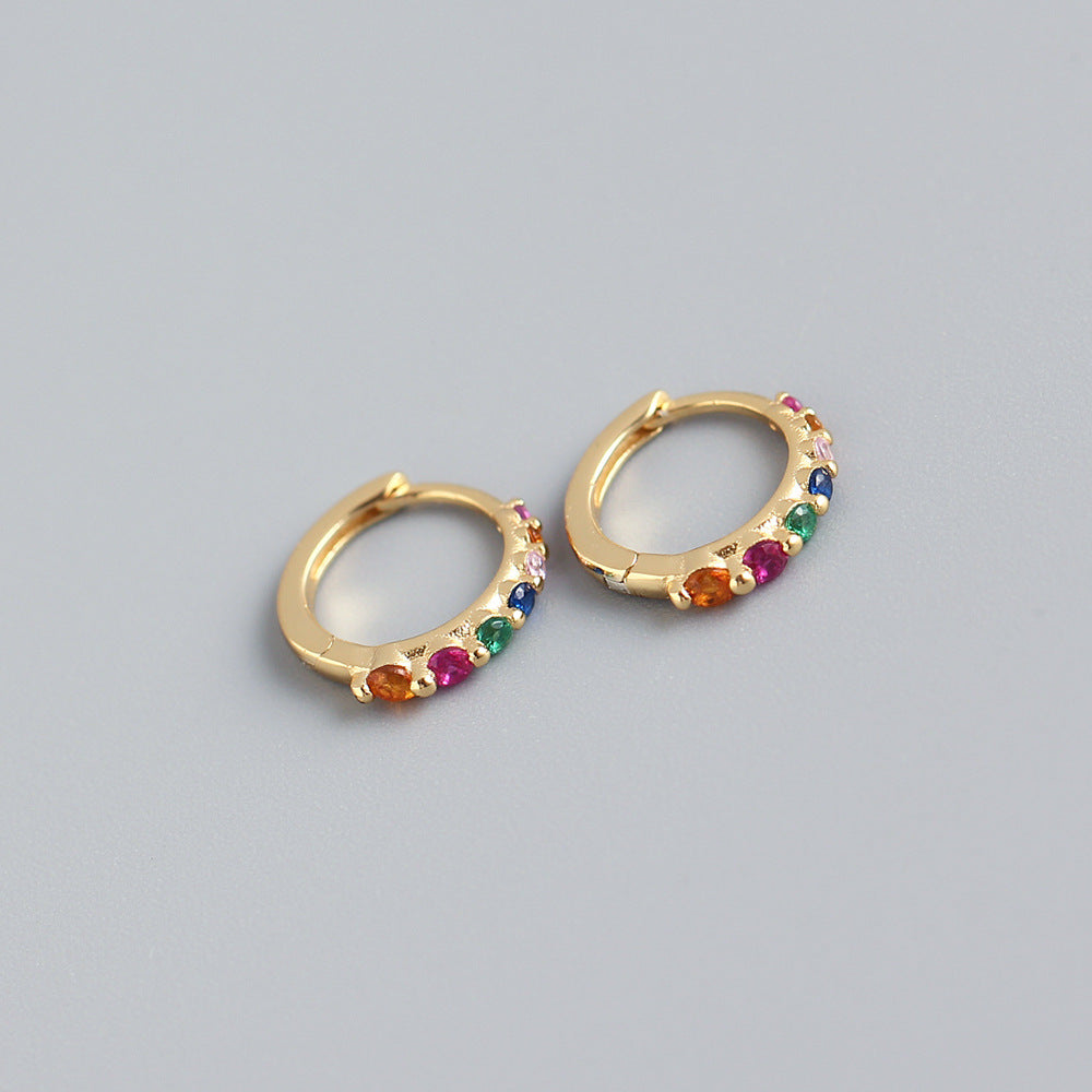 Orecchini a cerchio da donna minimalisti ed eleganti in argento sterling 925 con zirconi cubici intarsiati e forma geometrica rotonda