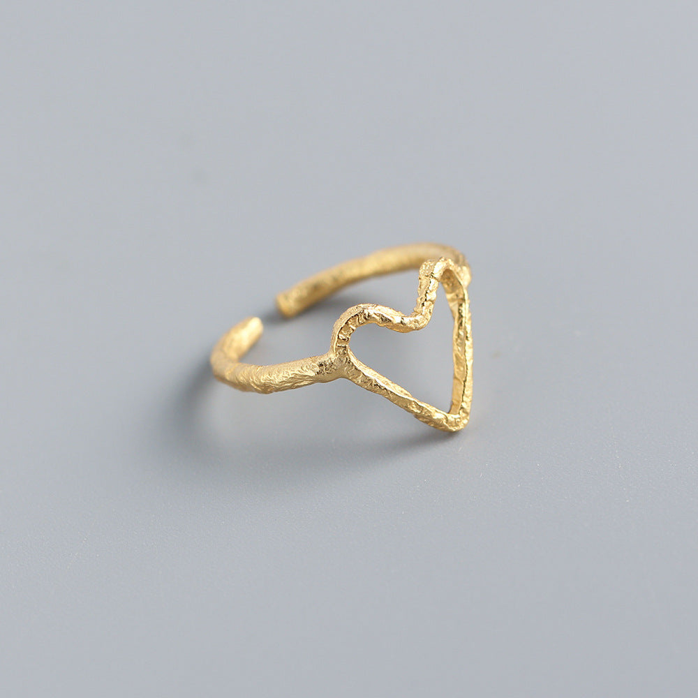 Anello aperto a forma di cuore in argento sterling S925 da donna, stile Ins, gioielli di tendenza individuali