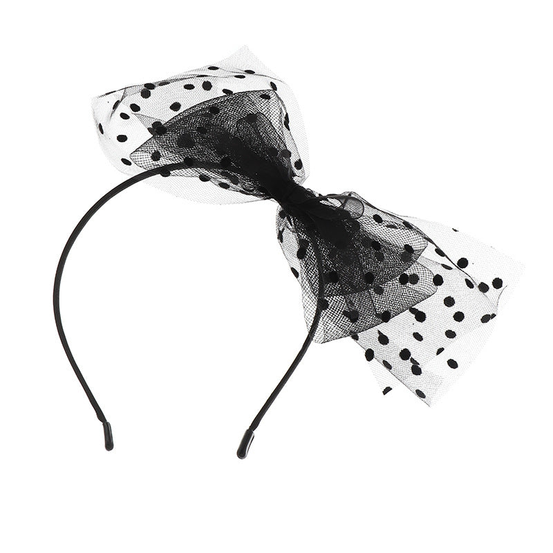 Vintage Lace Bow Hairband for Children with Tulle Mesh and Resin Coating