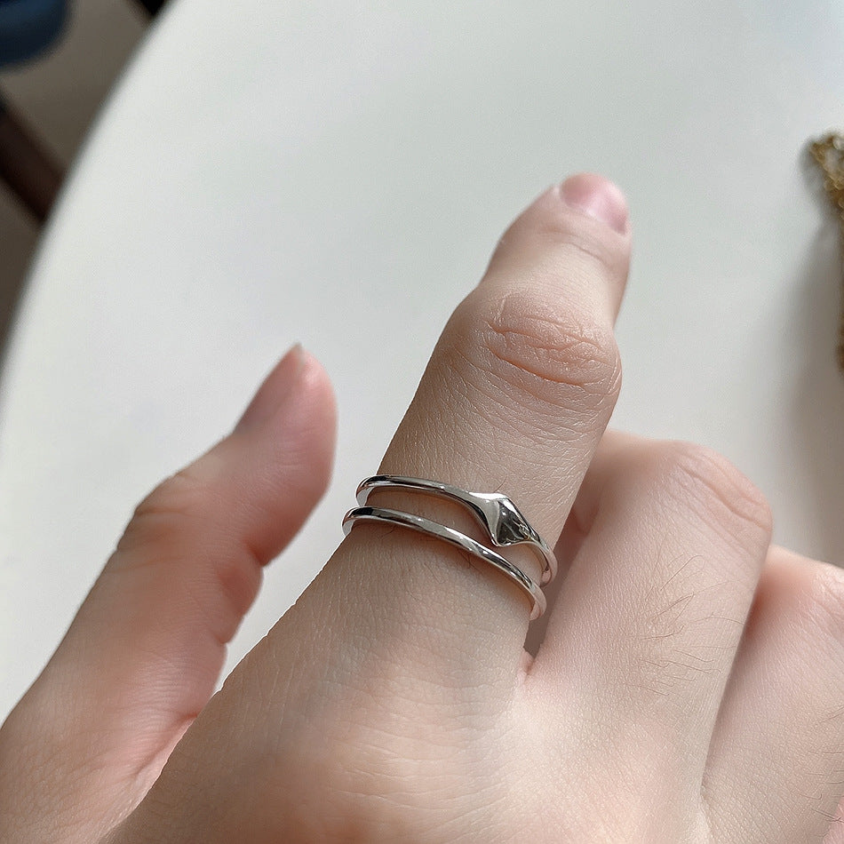 Anello da donna asimmetrico geometrico a doppio strato in argento sterling 925, minimalista ed elegante