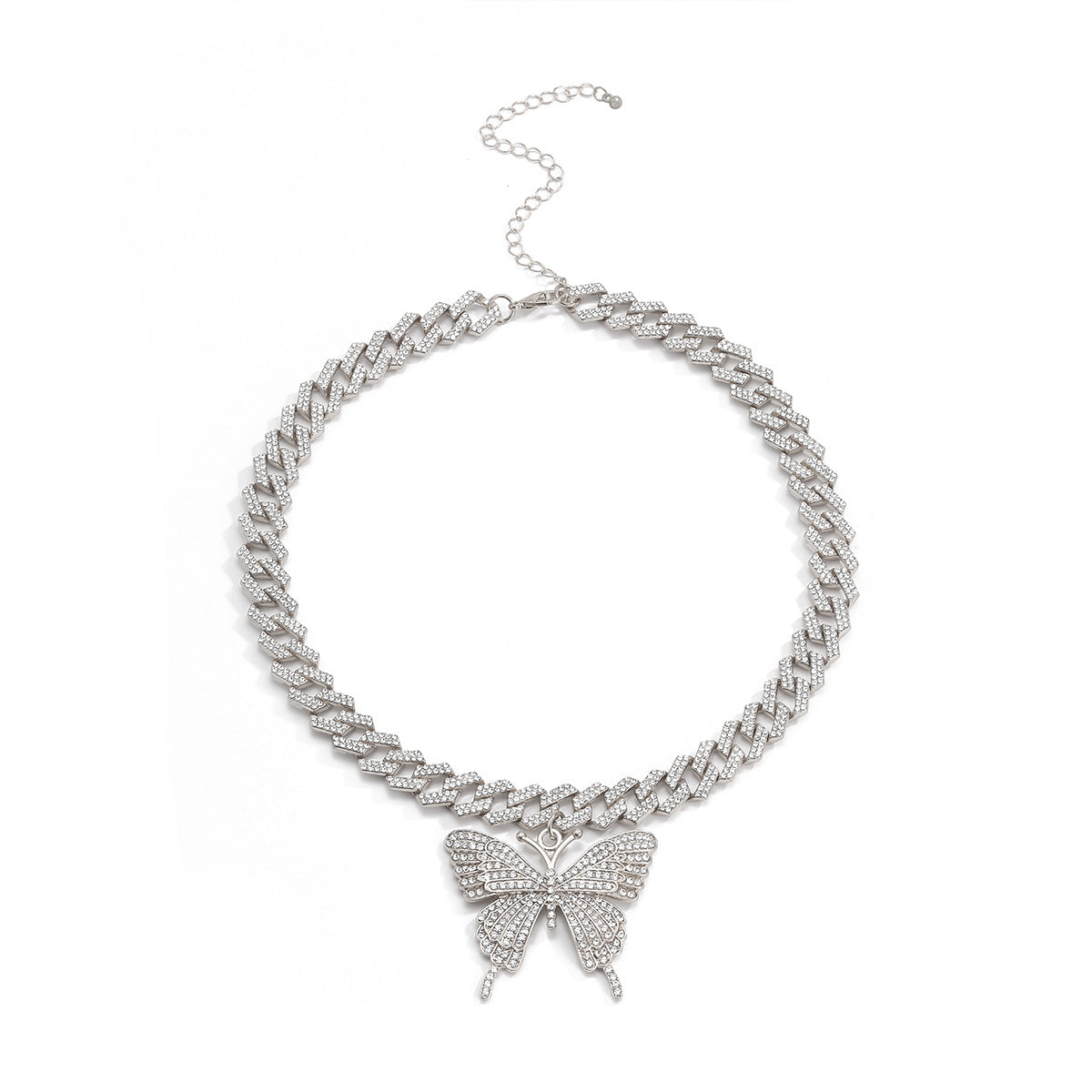 Minimalist Sweet Geometric Butterfly Rhinestone Inlay Alloy Necklace with Cuban Link Chain
