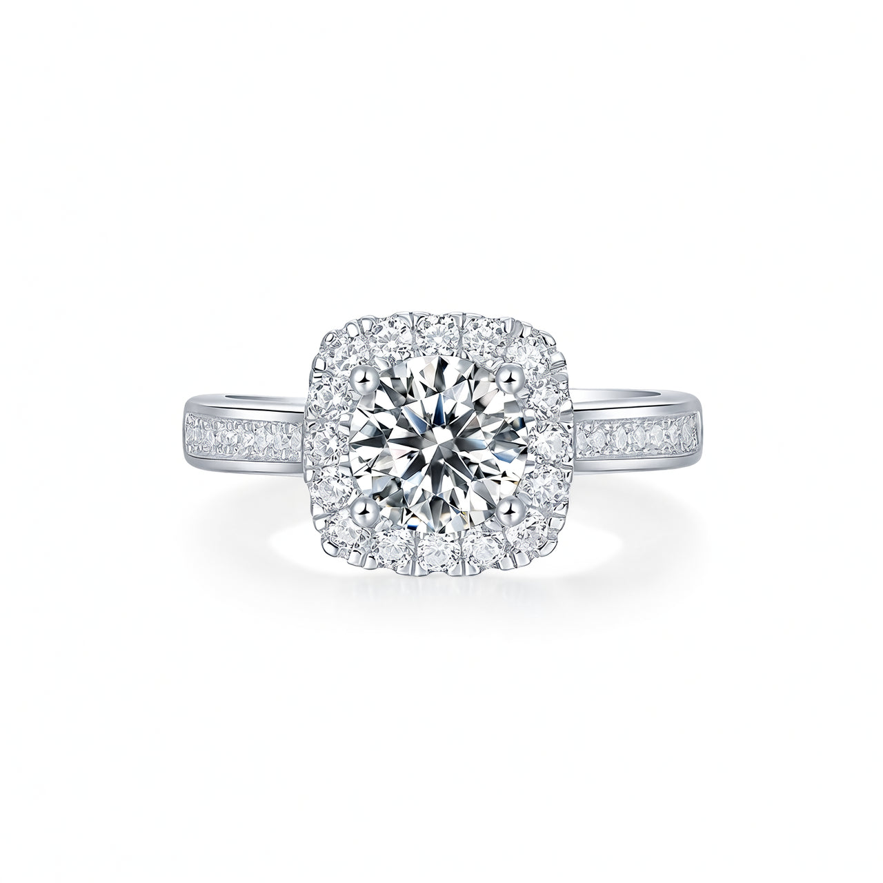 Luxury Geometric Square Halo Set Moissanite Ring in 925 Sterling Silver with 18K Gold Plating for Women