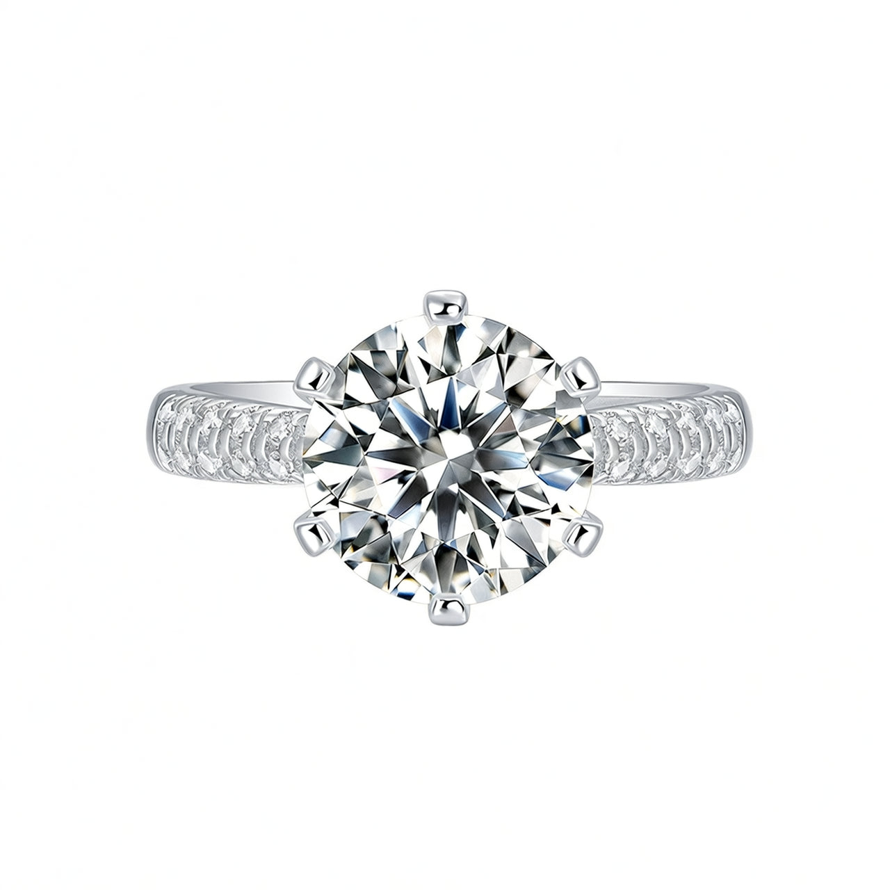 18K Gold Plated 925 Sterling Silver Geometric Round Moissanite Six-Prong Ring for Women