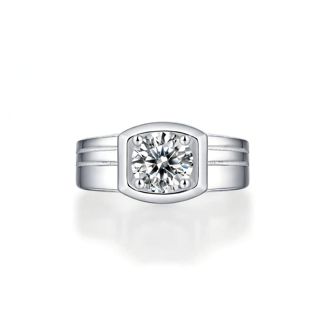 Anillo geométrico minimalista de plata de ley 925 con baño de oro de 18 quilates e incrustaciones de moissanita para hombre