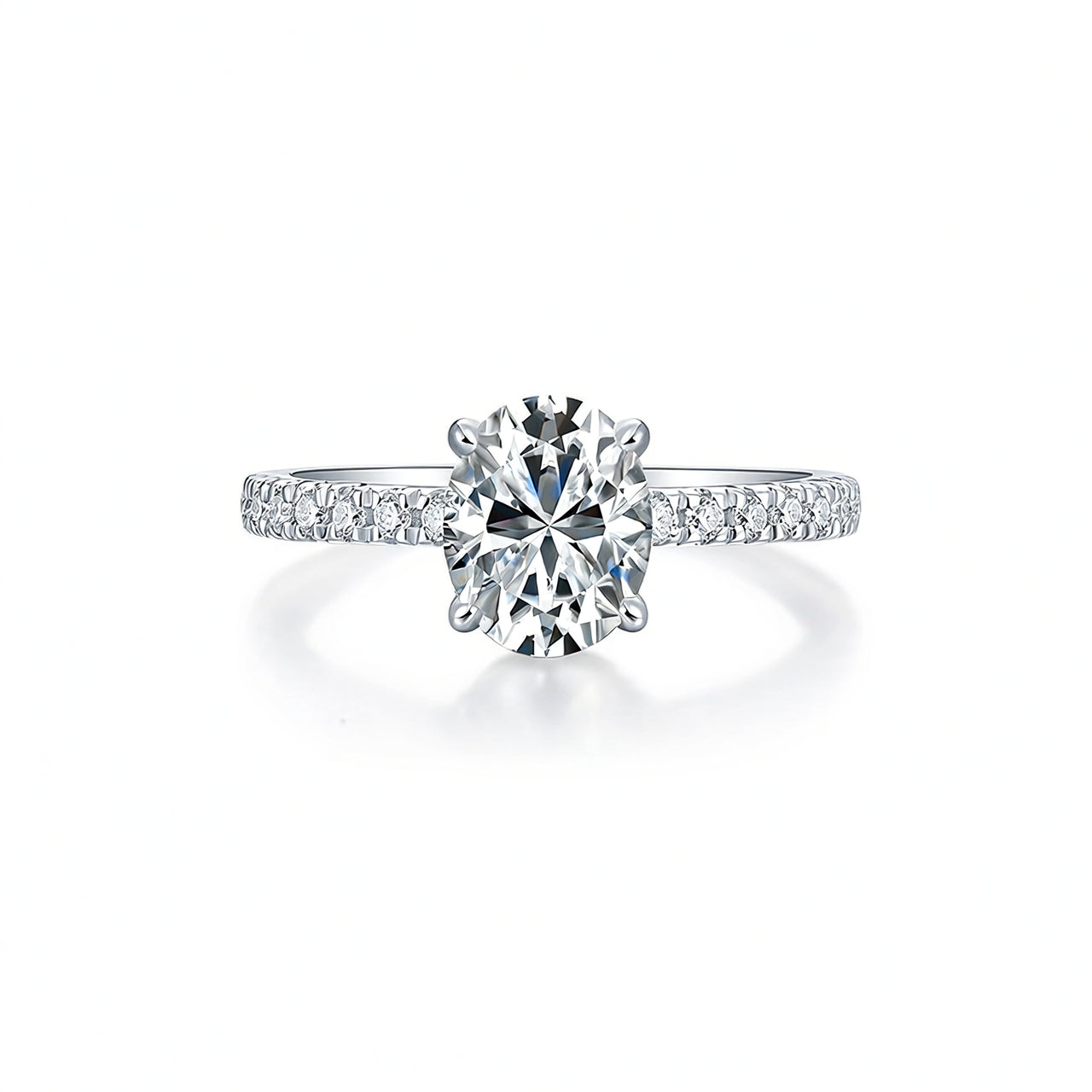 Anello in Moissanite Ovale a Uovo Lusso Leggero con Micro-Incastonatura in Argento Sterling S925 Placcato Oro 18K