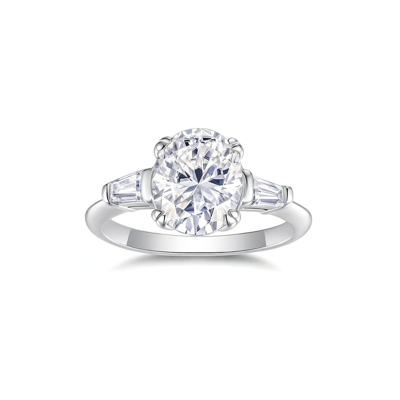 Fashion Geometric 925 Sterling Silver Four-Prong Oval Moissanite Ring for Women
