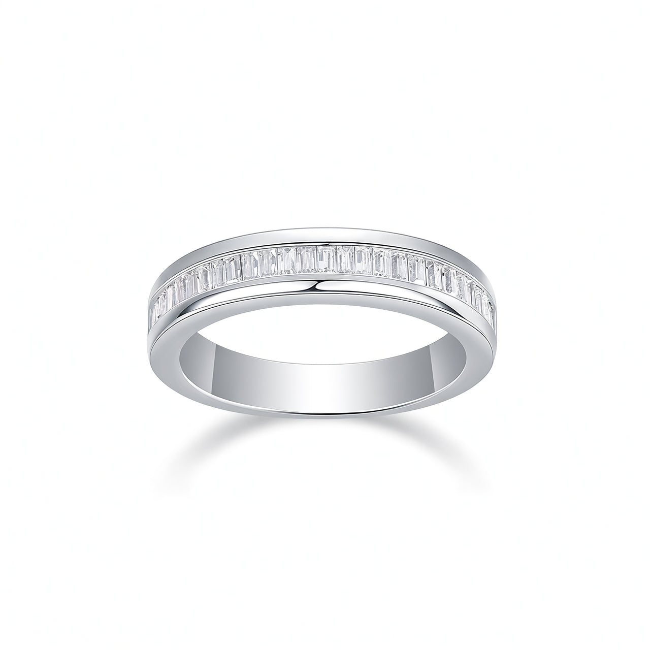 Anello trapezoidale a fila singola da donna in moissanite in argento sterling 925, design geometrico minimalista e lussuoso
