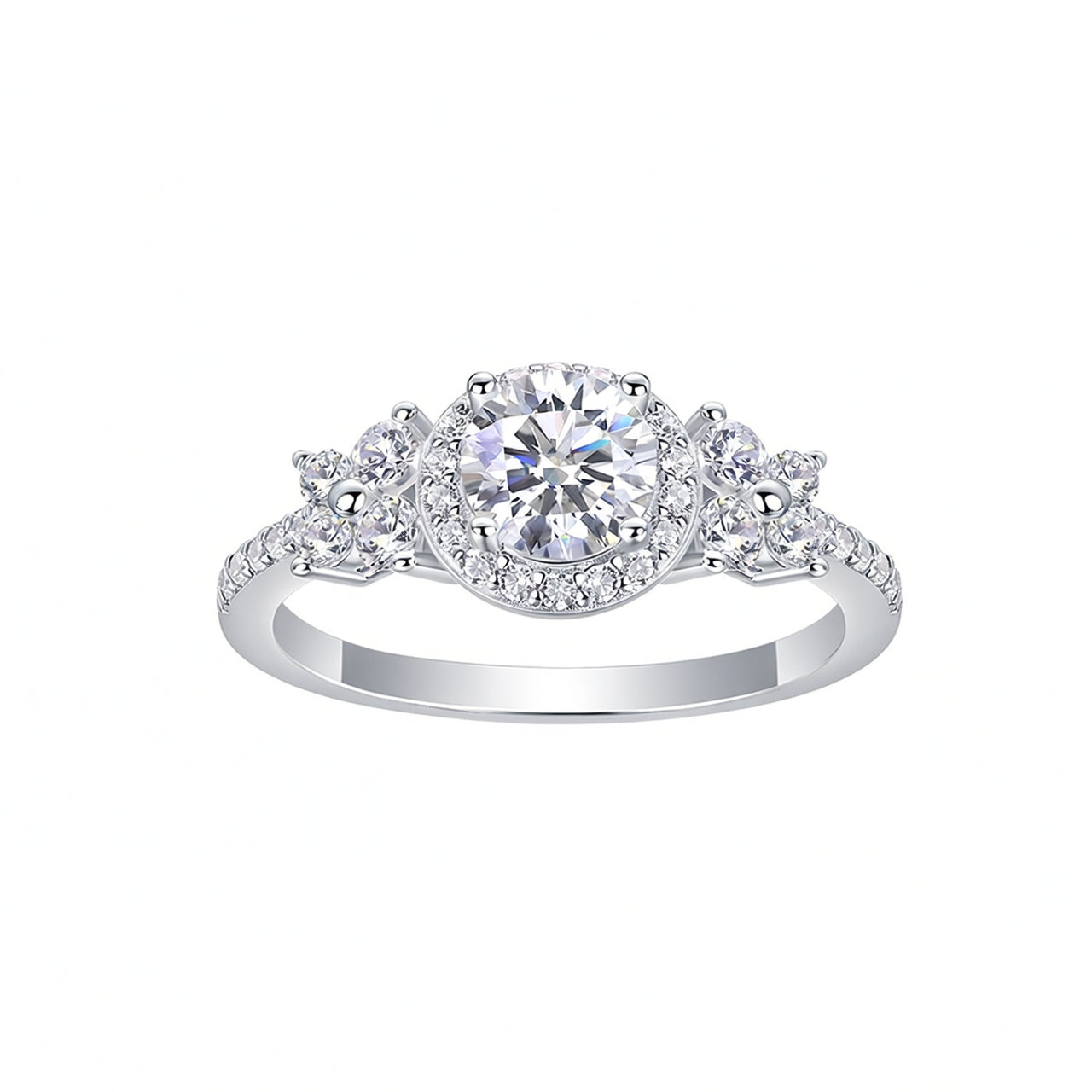 Anello di lusso minimalista geometrico rotondo in moissanite con pavé in argento sterling S925 placcato oro 18K da donna
