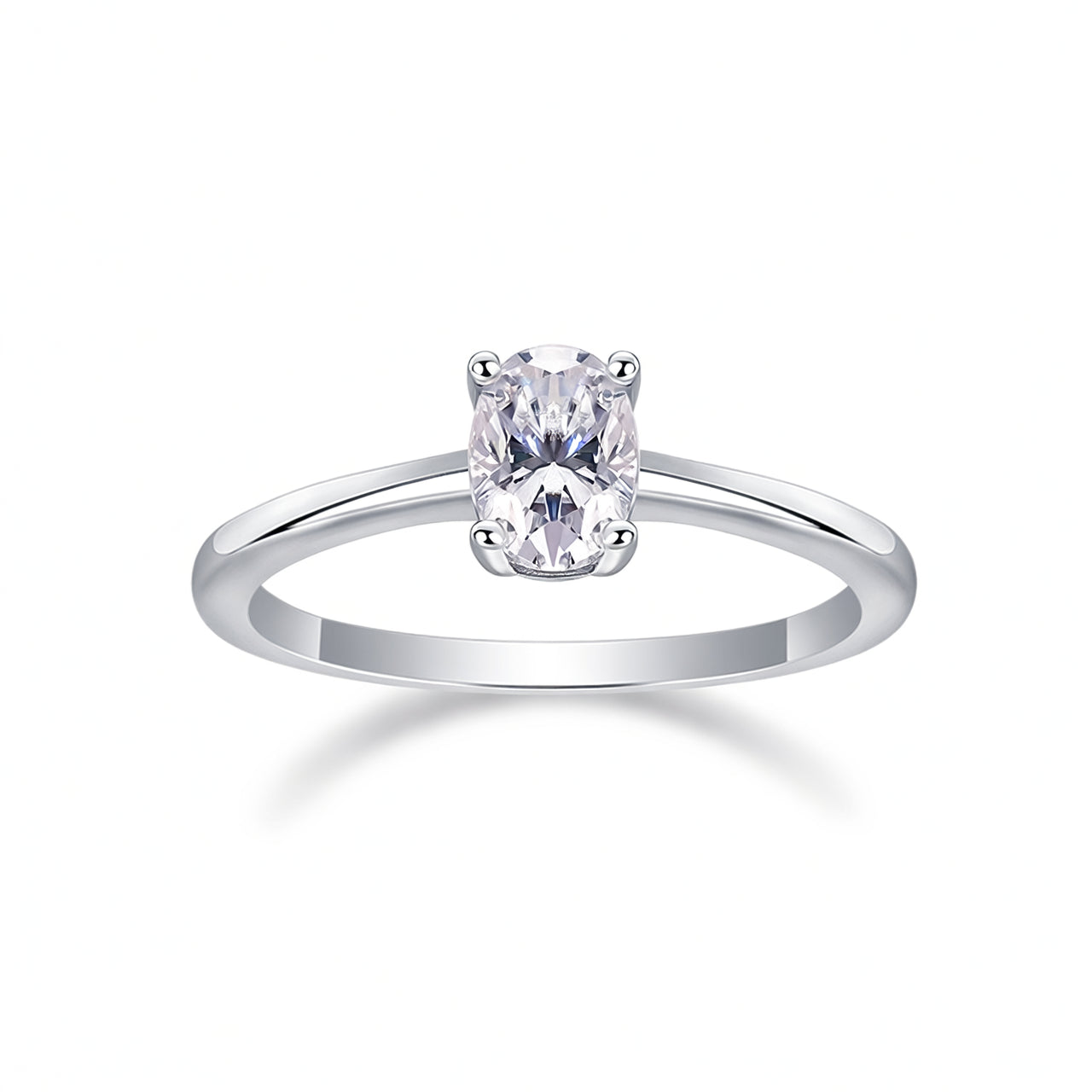 Anillo de Moissanita Ovalado de Lujo Minimalista de Plata de Ley 925 con Baño de Oro de 18K, Engaste de 4 Puntas para Mujer