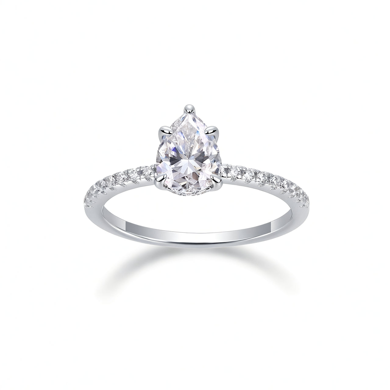 Anillo de Plata de Ley 925 con Moissanita en Forma de Pera para Mujer