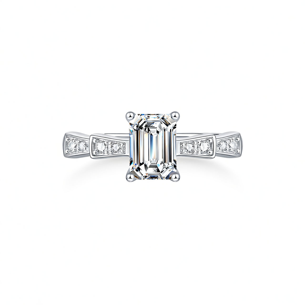 Anello di lusso geometrico a trapezio con moissanite, micro-pavé, in argento sterling 925 placcato oro 18K da donna