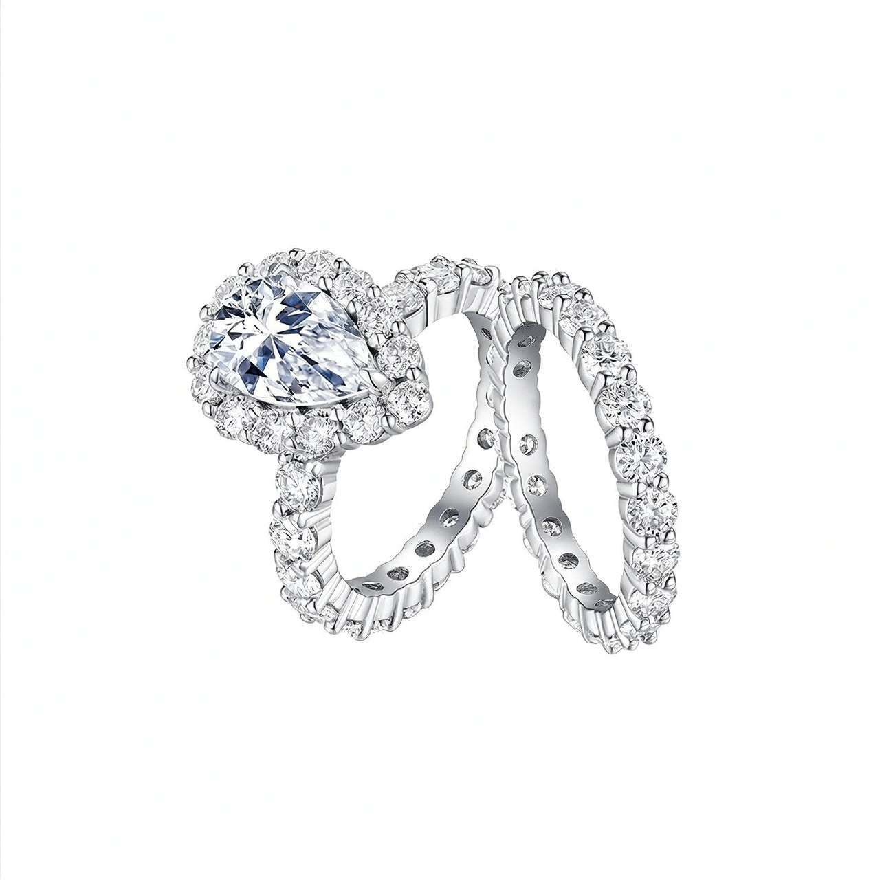 Conjunto de anillo de halo con moissanita en forma de huevo de plata de ley 925 con diseño geométrico y de moda para mujer