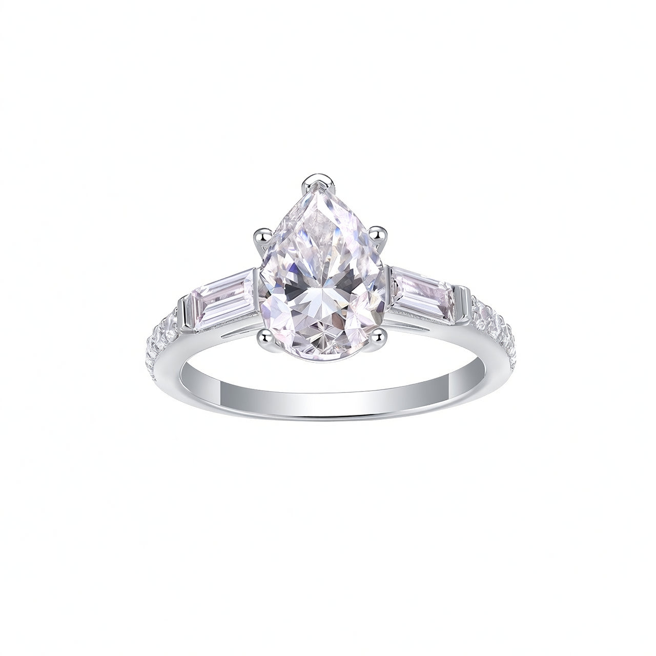 Anillo de plata de ley 925 con incrustaciones de moissanita en forma de pera estilo Ins, elegante, chapado en oro de 18 quilates para mujer