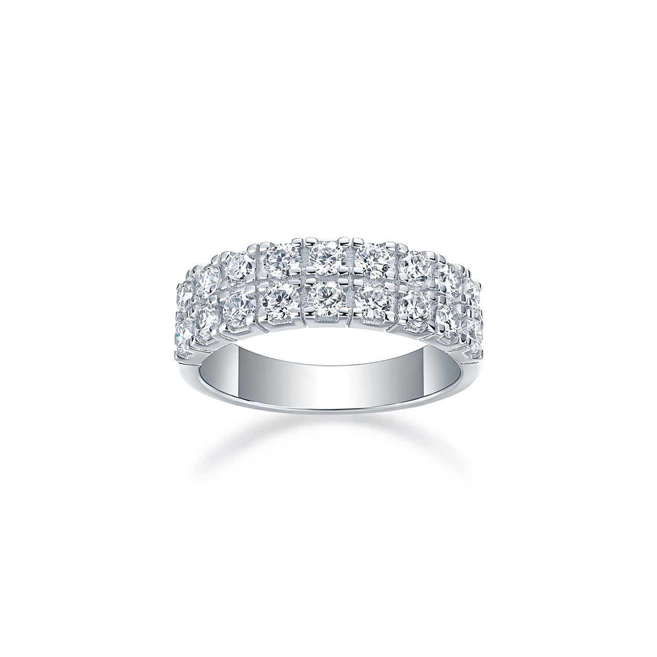 Anello in Moissanite a Doppia Fila Geometrico, in Argento Sterling 925 con Placcatura in Oro 18K